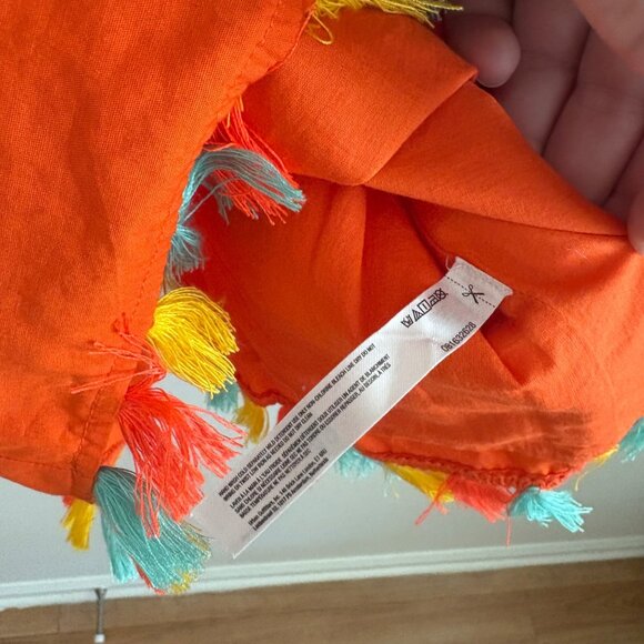 Anthropologie Sleeveless Fringe Tank Square Neck Mini Dress Orange NWT Sz S - Picture 7 of 9